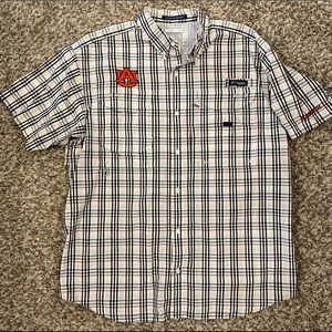 Columbia Auburn Large Orange and Blue Buttoned Short Sleeve Shirt